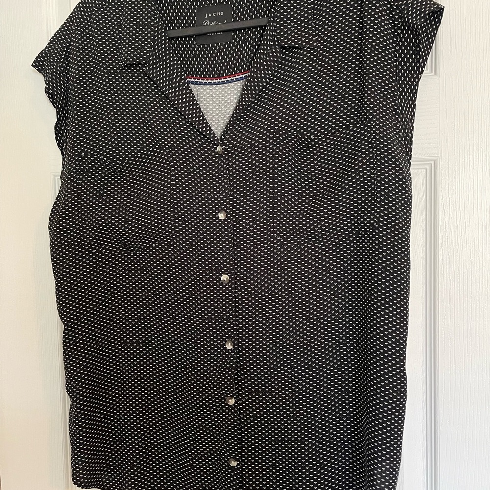 JACHS Girlfriend Black Notched Collar Button Down Shirt